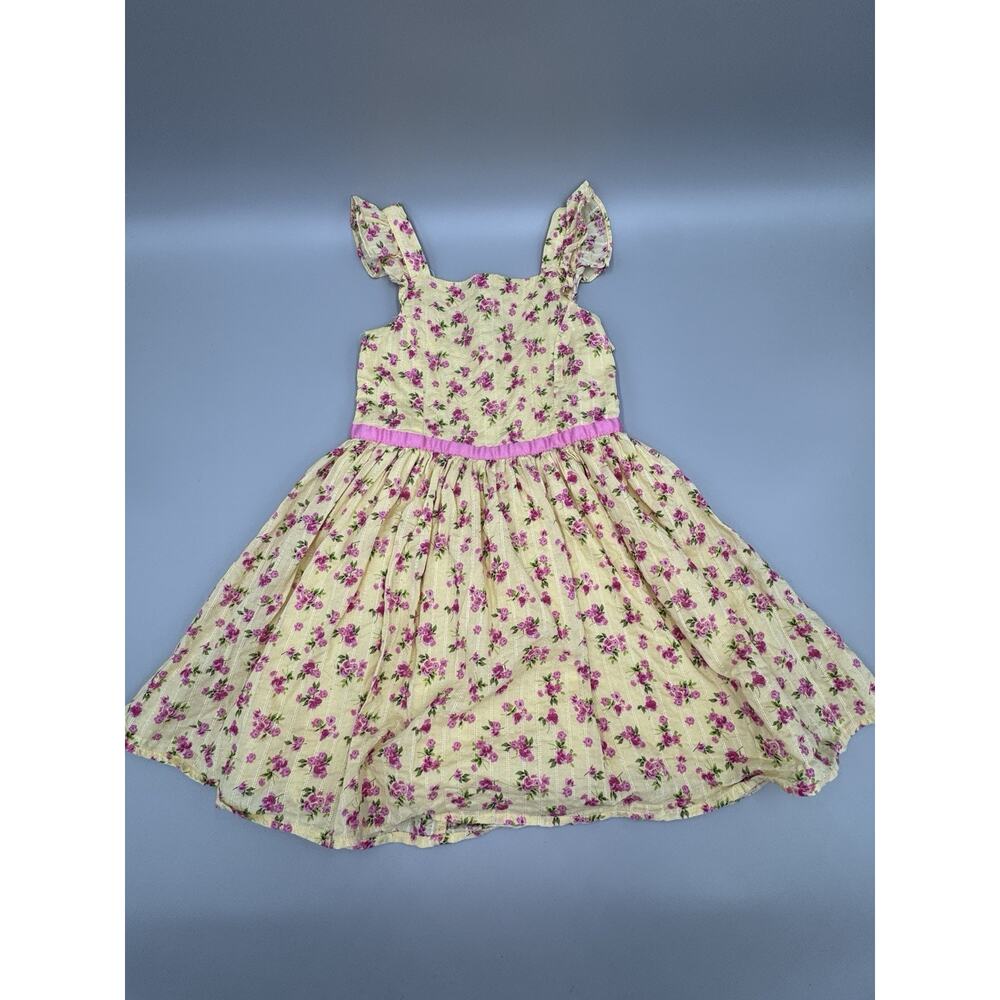 Zuni Girl Pretty Yellow & Pink Floral Lined‎ 100% Cotton Sundress Size M 7/8